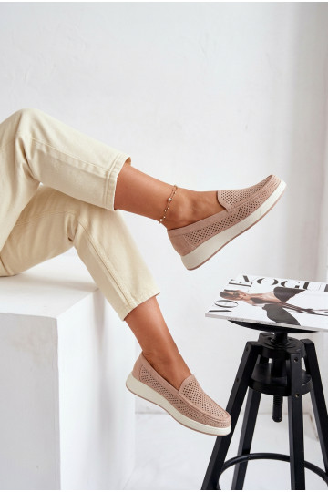 Women's Perforated Loafers Sergio Leone MK097H Beige 2