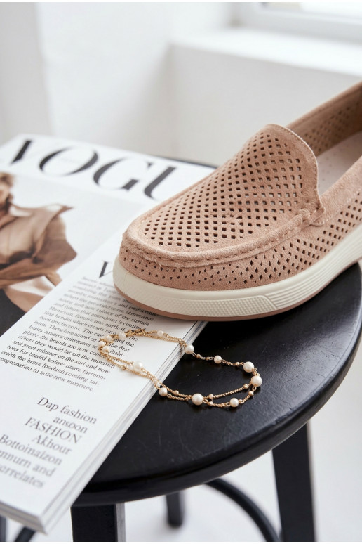 Women's Perforated Loafers Sergio Leone MK097H Beige