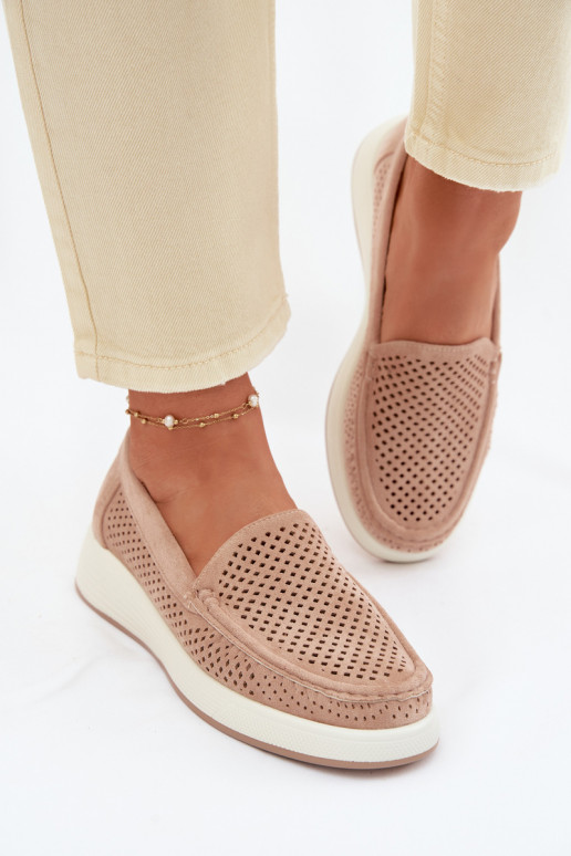 Women's Perforated Loafers Sergio Leone MK097H Beige
