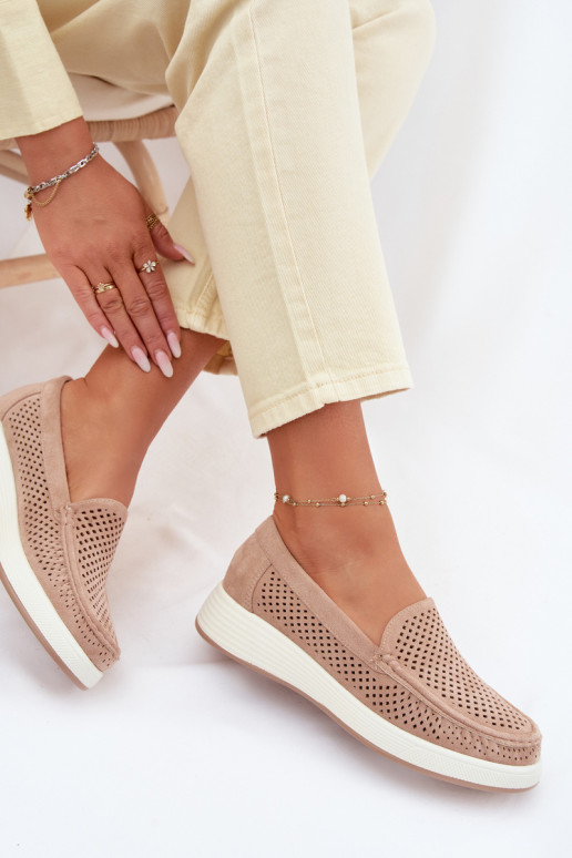 Women's Perforated Loafers Sergio Leone MK097H Beige