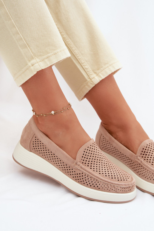 Women's Perforated Loafers Sergio Leone MK097H Beige