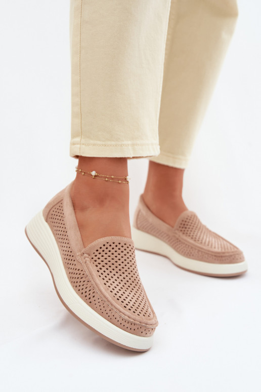 Women's Perforated Loafers Sergio Leone MK097H Beige