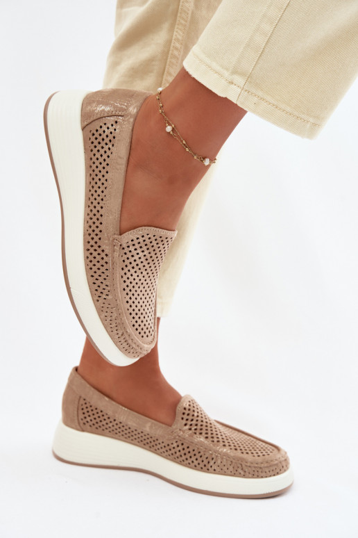 Ażurowe Mokasyny Damskie Sergio Leone MK097H Złote