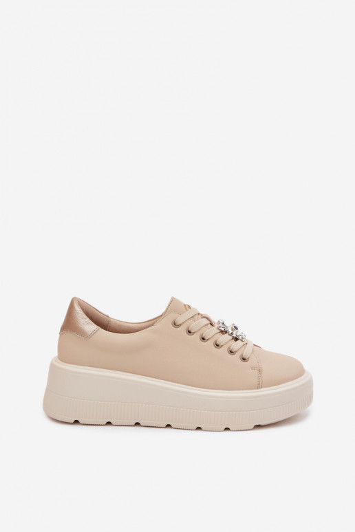 Leather Women's Sneakers With Platform Vinceza 39973 Beige