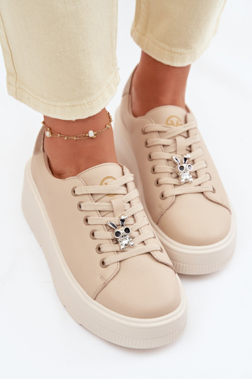 Leather Women's Sneakers With Platform Vinceza 39973 Beige