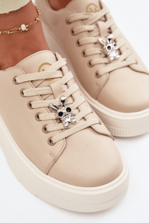 Leather Women's Sneakers With Platform Vinceza 39973 Beige