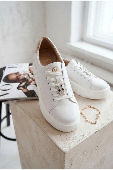 Leather Women's Sneakers Platform With Buckle Vinceza 39973 White 2