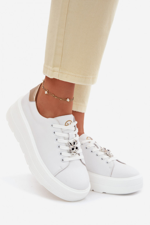 Leather Women's Sneakers Platform With Buckle Vinceza 39973 White