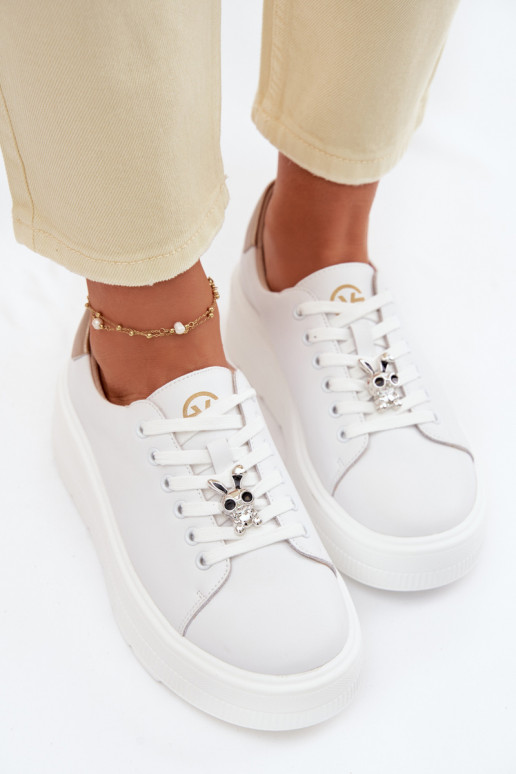 Leather Women's Sneakers Platform With Buckle Vinceza 39973 White