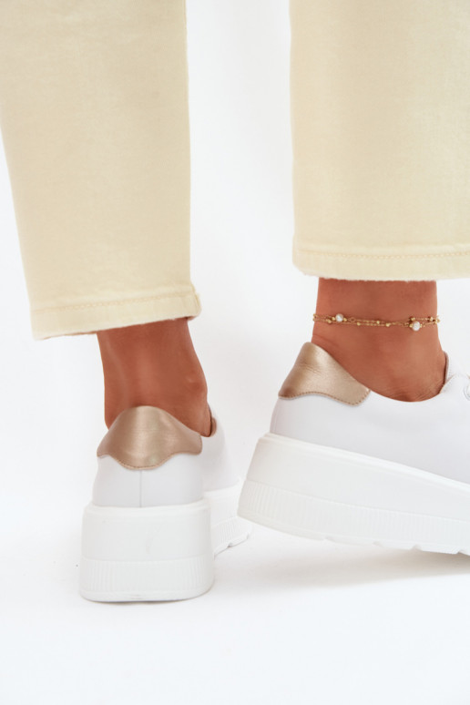 Leather Women's Sneakers Platform With Buckle Vinceza 39973 White