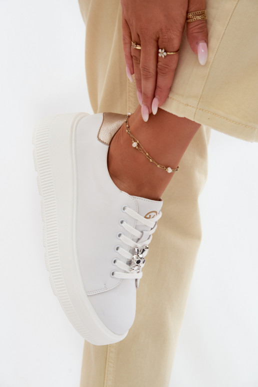 Leather Women's Sneakers Platform With Buckle Vinceza 39973 White