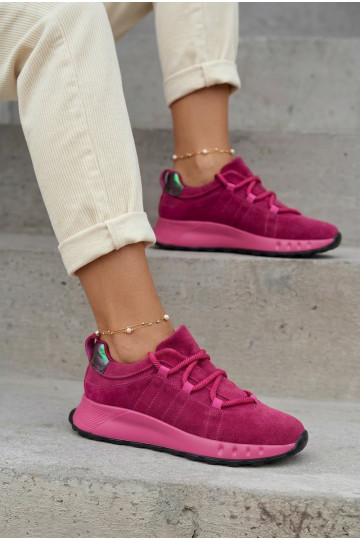Skórzane Zamszowe Sneakersy Damskie Fuksja Bemela 2