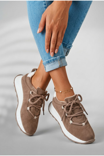 Women's Leather Suede Sneakers Brown Bemela