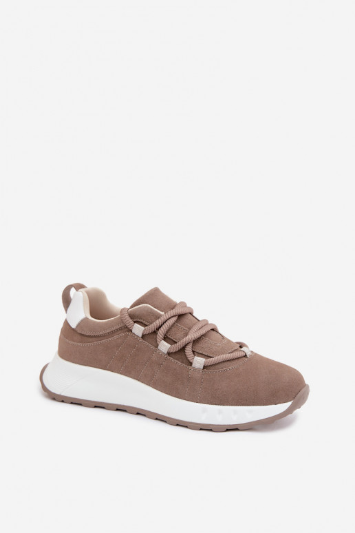 Women's Leather Suede Sneakers Brown Bemela