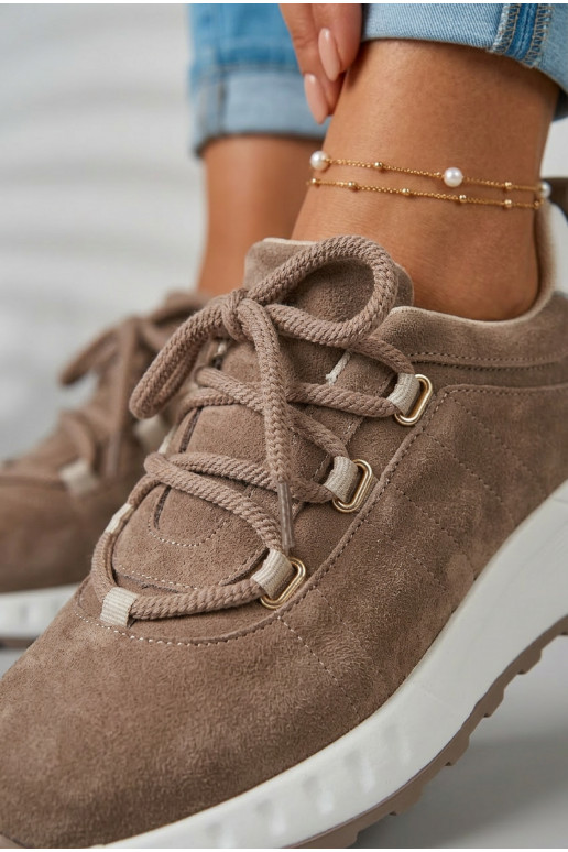 Women's Leather Suede Sneakers Brown Bemela