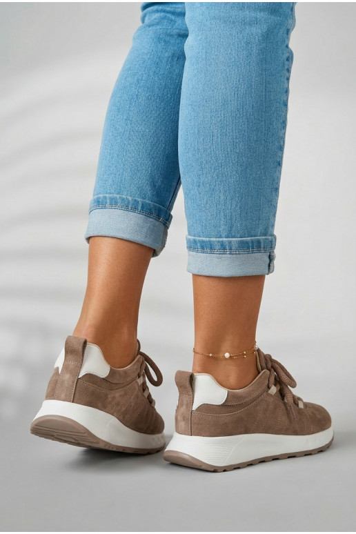 Women's Leather Suede Sneakers Brown Bemela