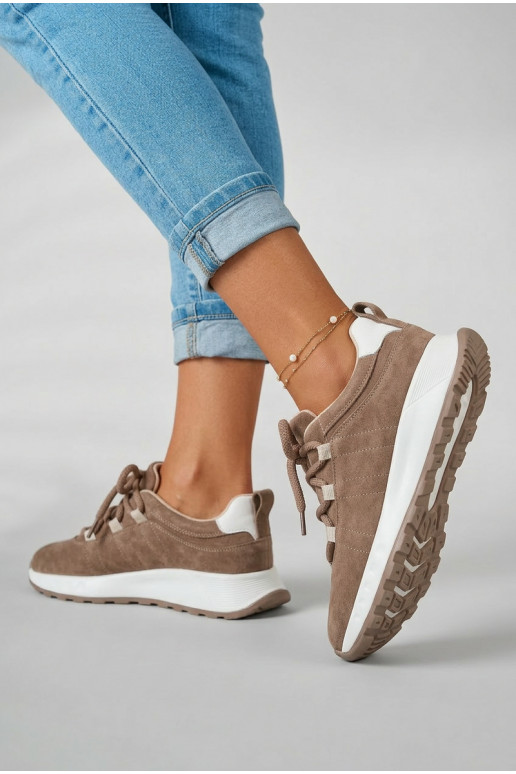 Women's Leather Suede Sneakers Brown Bemela