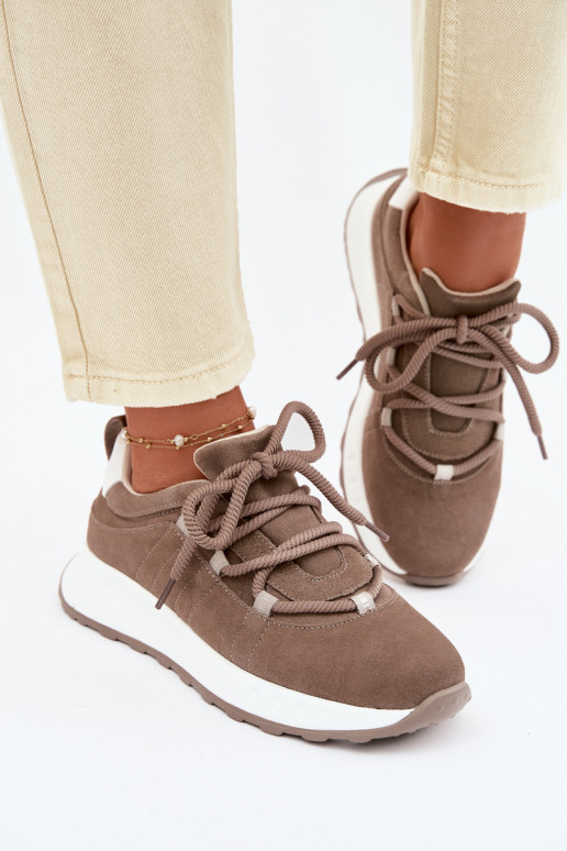 Women's Leather Suede Sneakers Brown Bemela