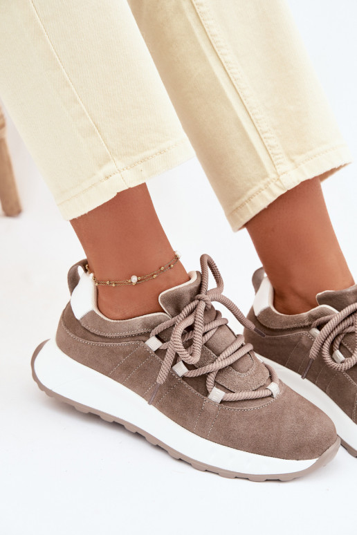 Women's Leather Suede Sneakers Brown Bemela