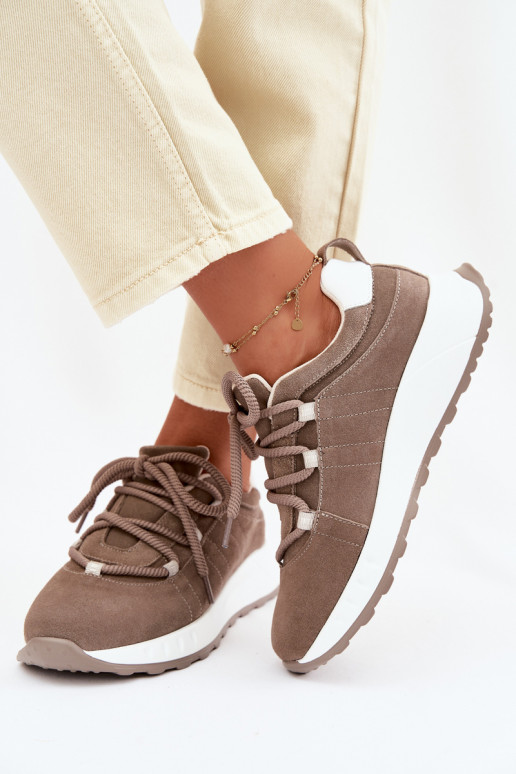 Women's Leather Suede Sneakers Brown Bemela