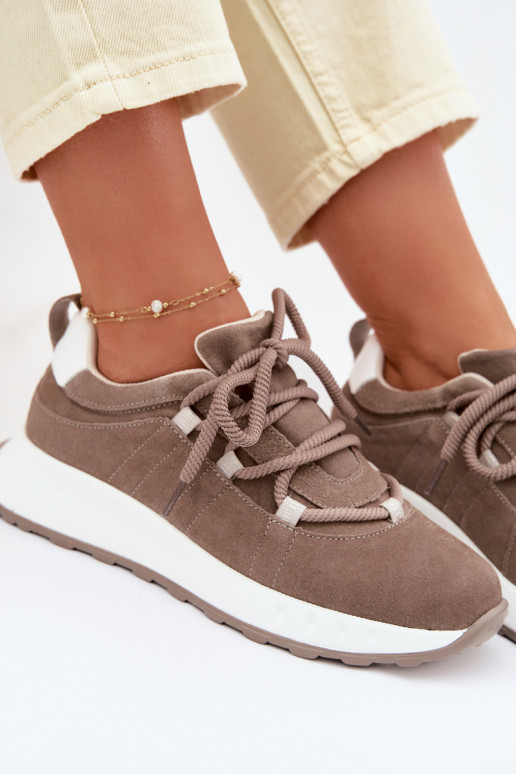 Women's Leather Suede Sneakers Brown Bemela