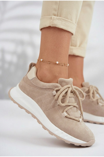 Leather Suede Women's Sneakers Beige Bemela 2