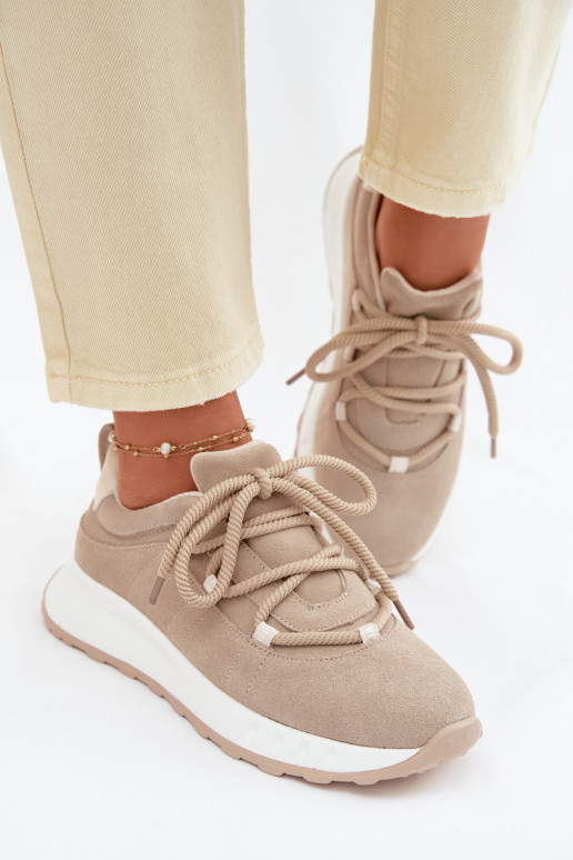Leather Suede Women's Sneakers Beige Bemela