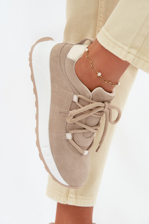 Leather Suede Women's Sneakers Beige Bemela