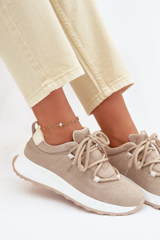 Leather Suede Women's Sneakers Beige Bemela