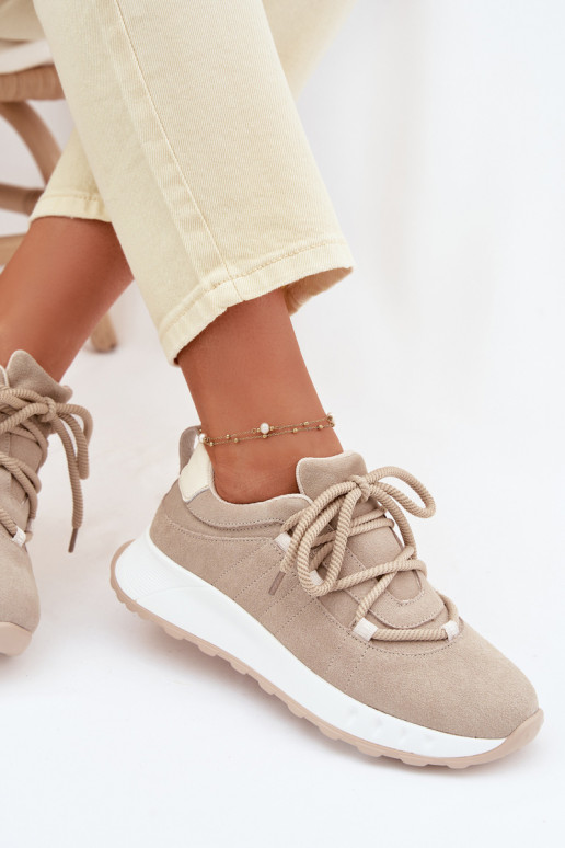 Leather Suede Women's Sneakers Beige Bemela