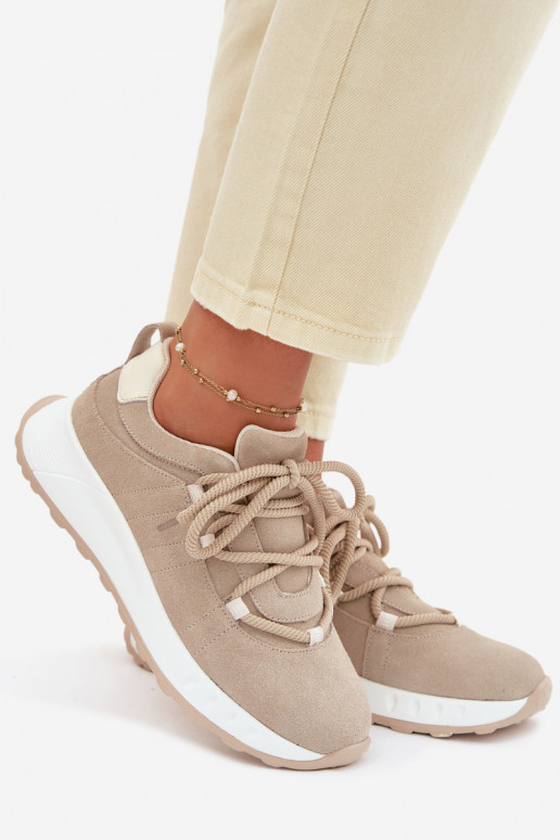 Leather Suede Women's Sneakers Beige Bemela