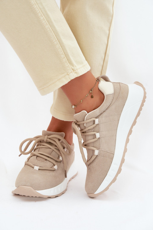 Leather Suede Women's Sneakers Beige Bemela