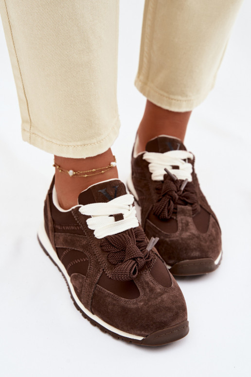 Zamszowe Sneakersy Damskie Vinceza 86427 Czekoladowe