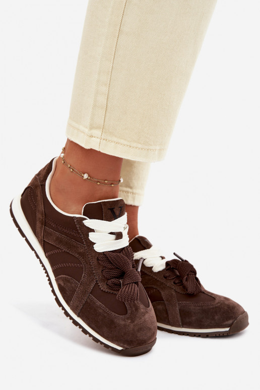Zamszowe Sneakersy Damskie Vinceza 86427 Czekoladowe