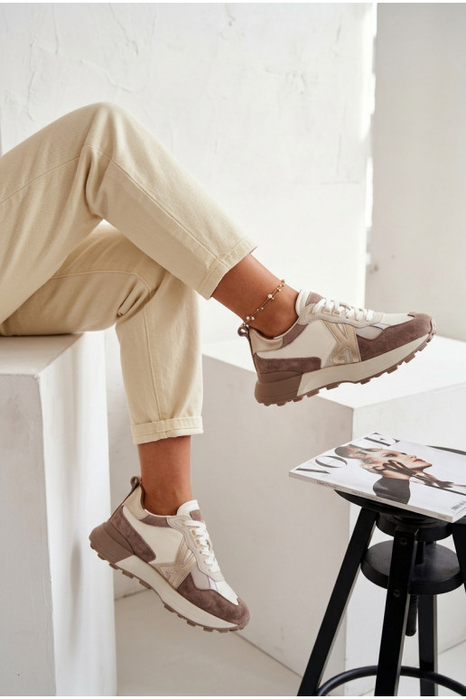 Zamszowe Sneakersy Damskie Kobbo 66954 Beżowe