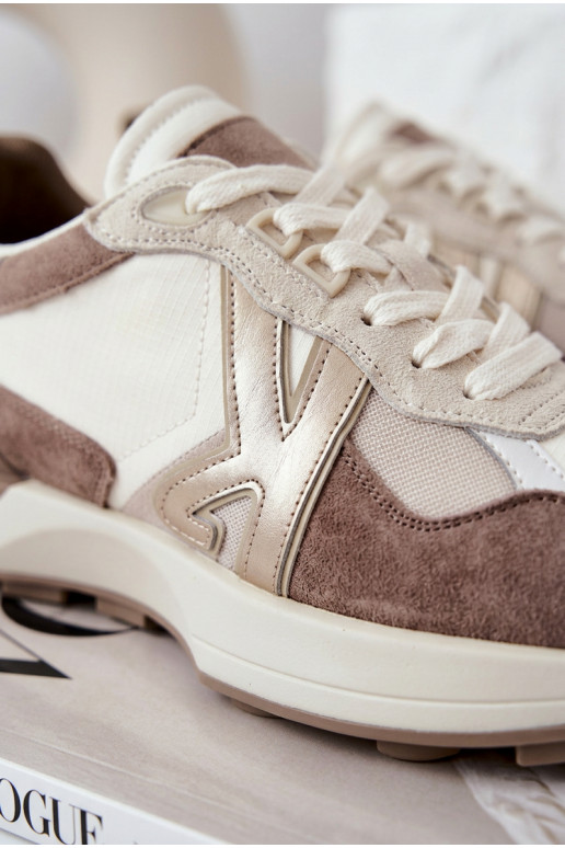 Zamszowe Sneakersy Damskie Kobbo 66954 Beżowe