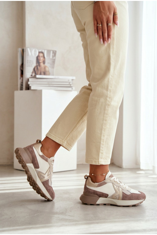 Zamszowe Sneakersy Damskie Kobbo 66954 Beżowe