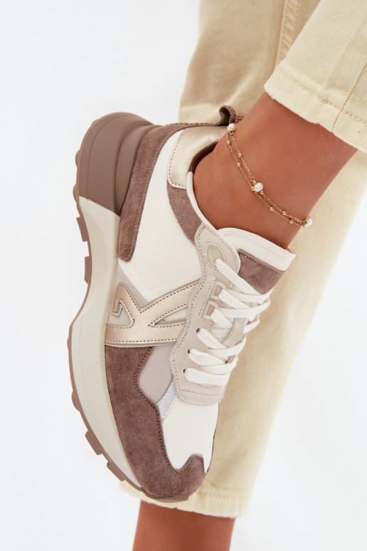 Zamszowe Sneakersy Damskie Kobbo 66954 Beżowe