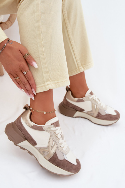 Zamszowe Sneakersy Damskie Kobbo 66954 Beżowe