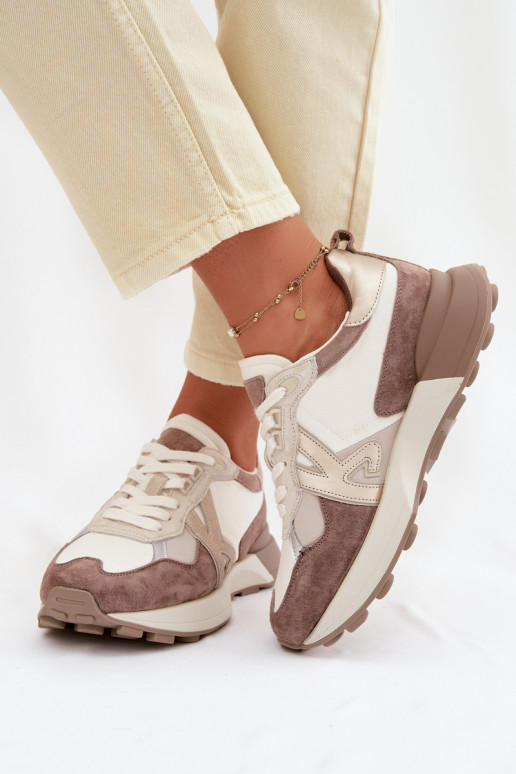 Zamszowe Sneakersy Damskie Kobbo 66954 Beżowe