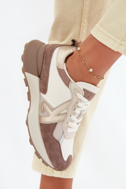 Zamszowe Sneakersy Damskie Kobbo 66954 Beżowe