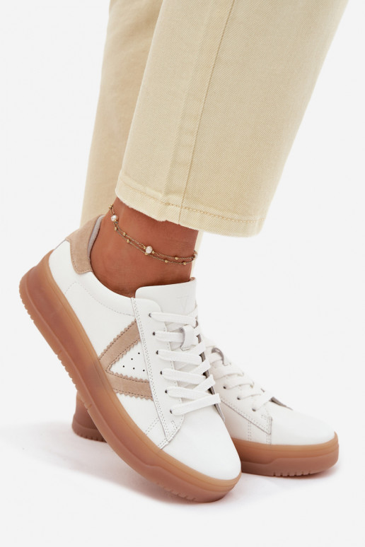 Women's Sneakers Made of Genuine Leather on Platform Vinceza 79597 White