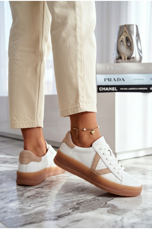 Women's Sneakers Made of Genuine Leather on Platform Vinceza 79597 White