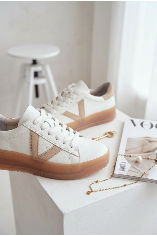 Sneakersy DamskiewithNaturalnej Skóry Na Platformie Vinceza 79597 Białe