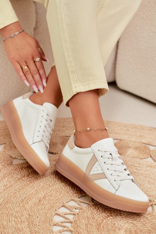 Sneakersy DamskiewithNaturalnej Skóry Na Platformie Vinceza 79597 Białe