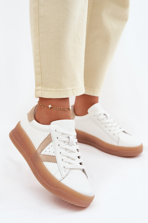 Sneakersy DamskiewithNaturalnej Skóry Na Platformie Vinceza 79597 Białe
