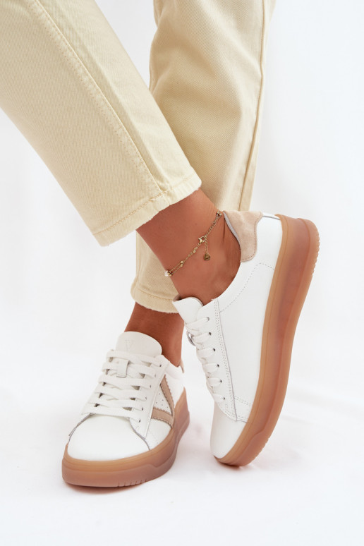 Women's Sneakers Made of Genuine Leather on Platform Vinceza 79597 White