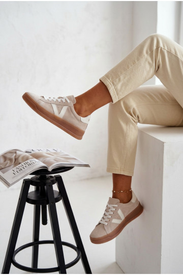 Women's Sneakers Made of Natural Suede on Platform Vinceza Beige