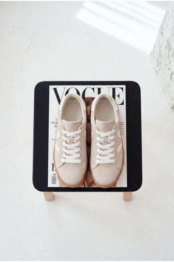 Women's Sneakers Made of Natural Suede on Platform Vinceza Beige 2
