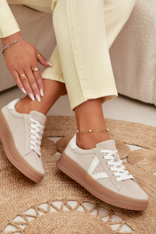 Women's Sneakers Made of Natural Suede on Platform Vinceza Beige